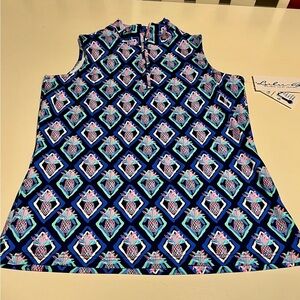 Lulu-B Pineapple Print Sleeveless Zip Mock Neck Top UPF 50+ Cooling Fabric Small